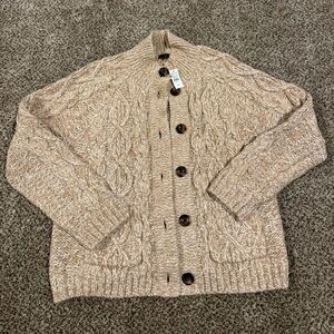 Talbots Beige Cable Knit Button-Front Cardigan